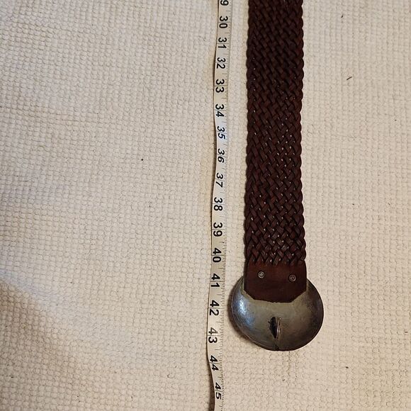 Anthropologie Motiv 56 brown leather braided belt with round engraved buckle main image 7